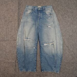 Free People Blue Distressed Wide Leg Jeans